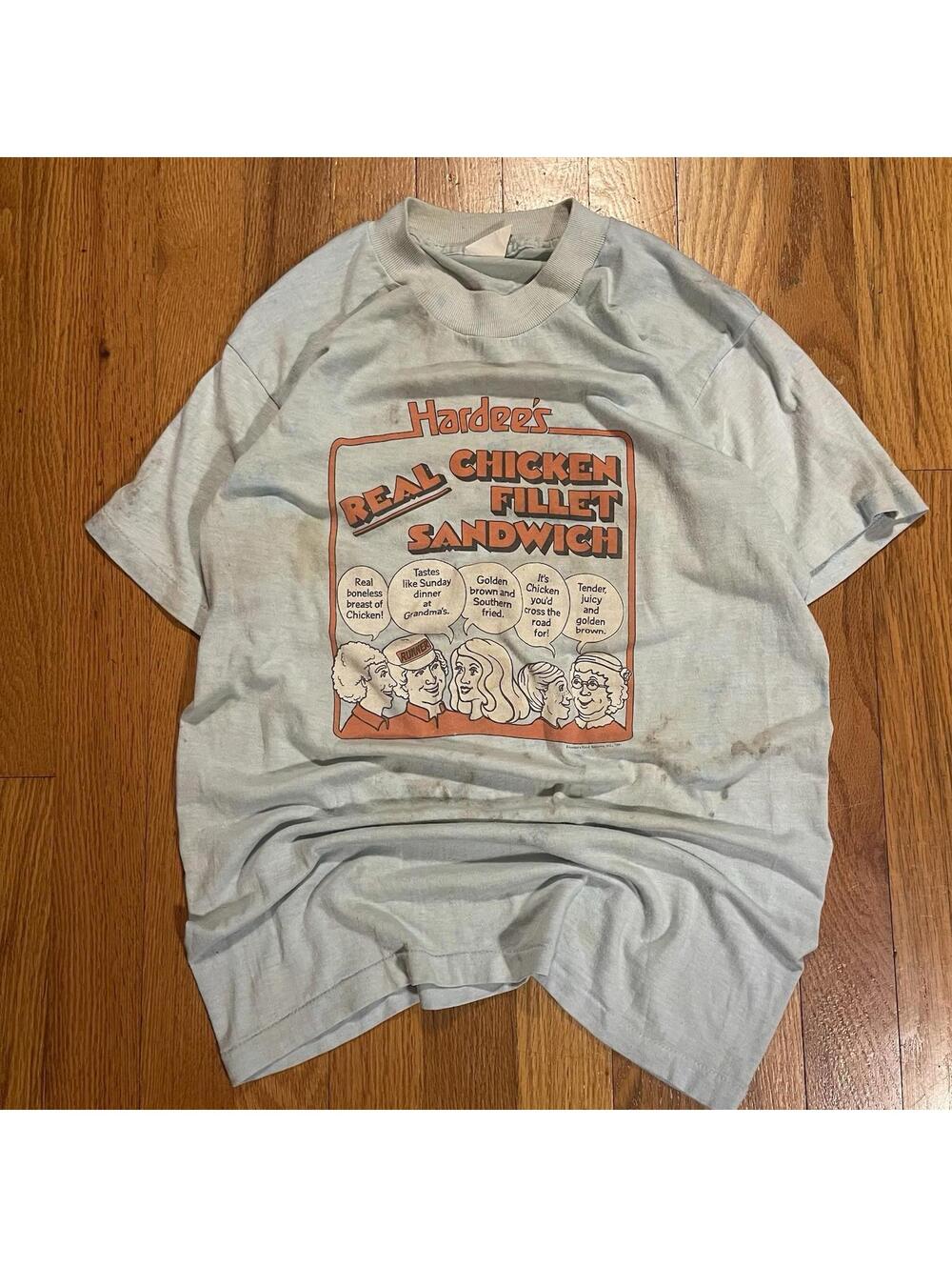 Hardee’s Single Stitch Tee Vintage Chicken Filet Sandwich Promo XS MADE IN USA